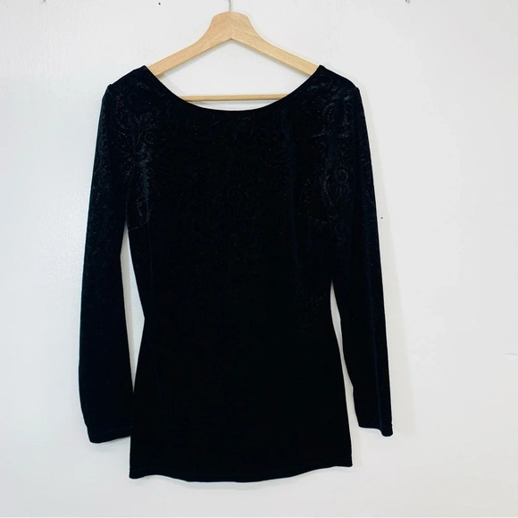 Cache Blouse Top Woman Small  Black Velvet Metallic Long Sleeve Sparkle Stretch - Picture 1 of 11